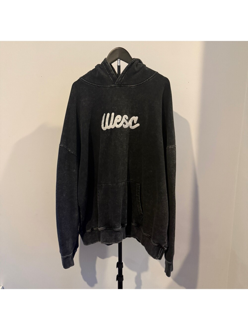Men's WeSC Embroidered Script Logo Faded Black Hoodie - Size XL